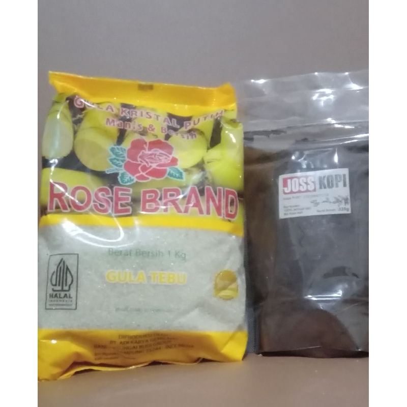 

Paket Hemat isi 2 Gula Rosebrand kuning berat isi 1 kg+Joss Kopi berat isi 325 gram 1 paket