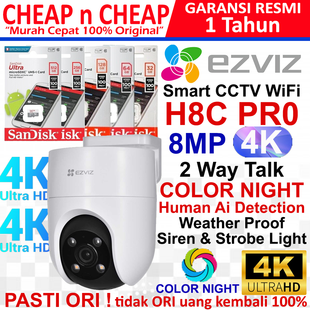 Ezviz H8C Pro 8MP 4K Rotate Outdoor - Smart CCTV Wifi Wireless Camera Smart IP Cam Hikvision Hik Vis