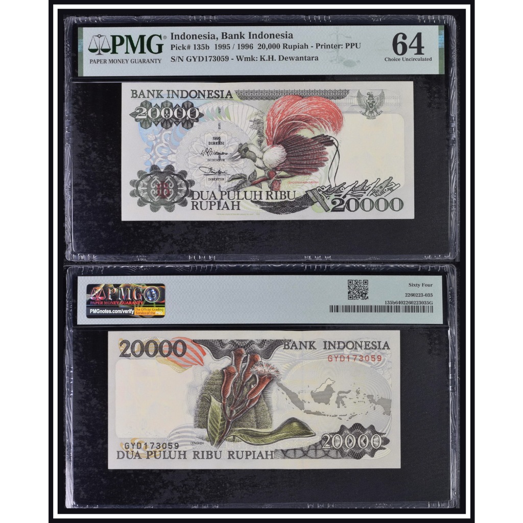 Uang kuno PMG 64 - 20000 rupiah tahun 1995 "Cenderawasih Merah