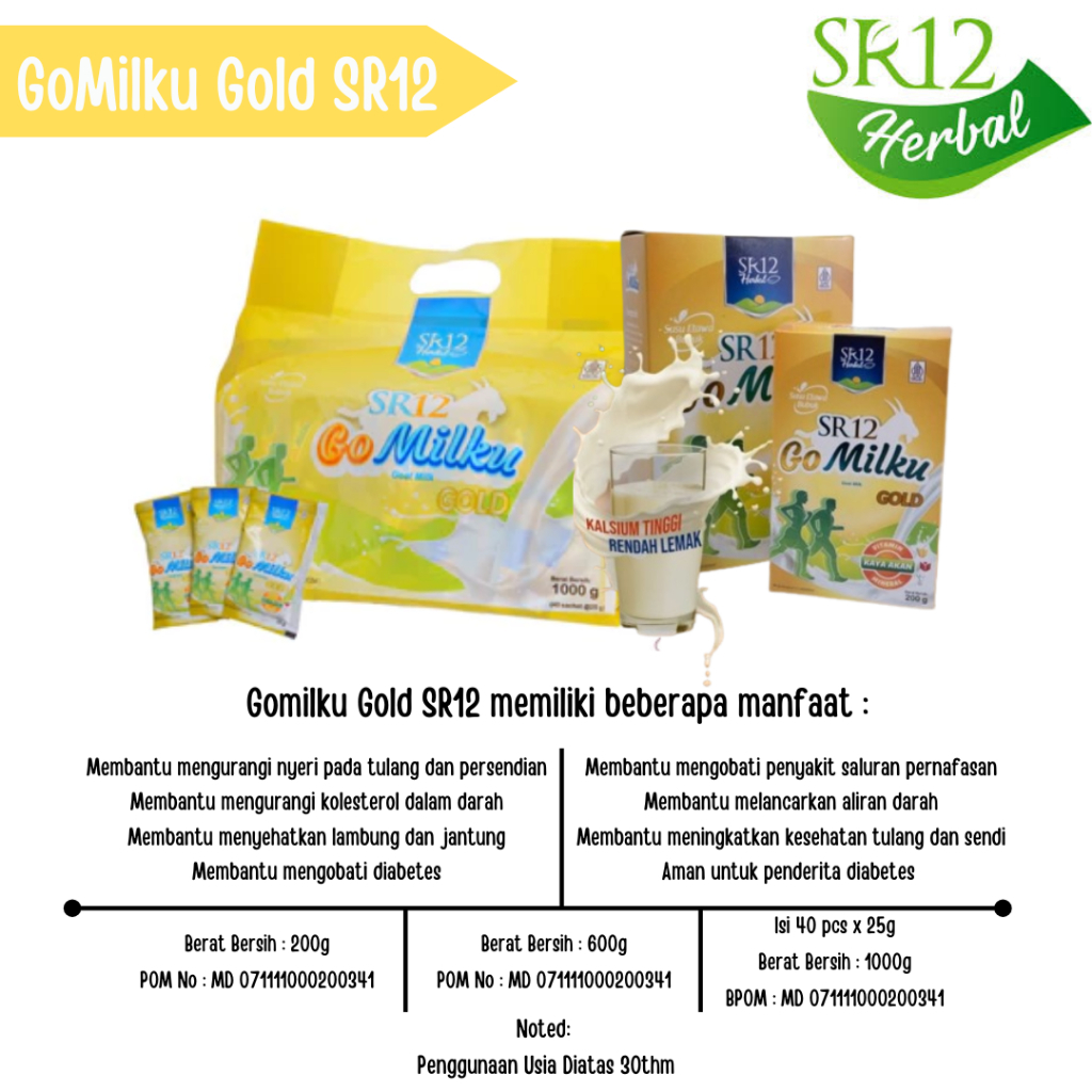 

Gomilku Gold SR12 Kemasan 1Kg 40 Sachet Susu Kambing Etawa Susu Lansia Menjaga Kesehatan Tulang