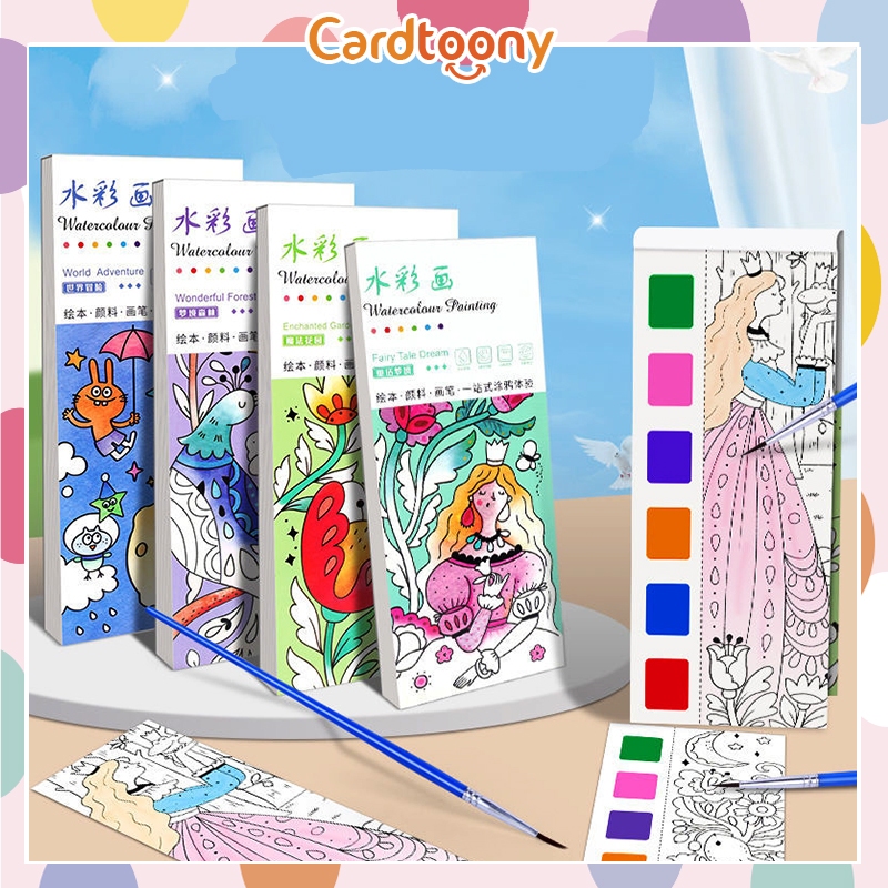 

Buku Mewarnai Anak Cat Air 12 Halaman / Pocket Watercolor Mini Book Kuas / Painting Book