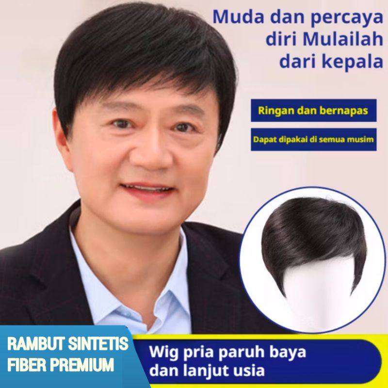 Wig Pria Rambut Pendek Untuk Pria Setengah Baya / Full Wig Pria Penutup Kebotakan dan Rambut Rontok