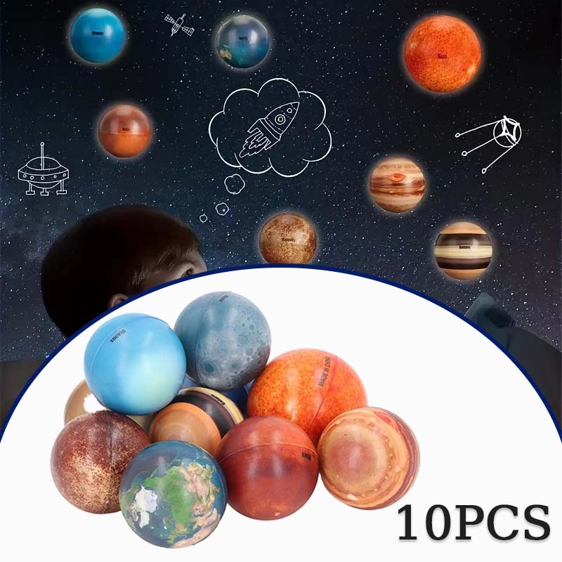 Mainan Bola Planet Solar System Planet Mainan Edukasi Planet Bola Elastis Simulasi 10pcs Bola Planet