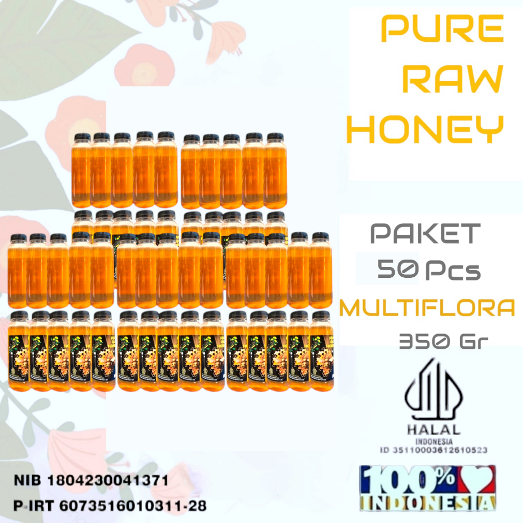 

Paket 50 pcs Madu Murni Asli 35O gr Nektar Multiflora100% Alami Pure Natural Raw Honey