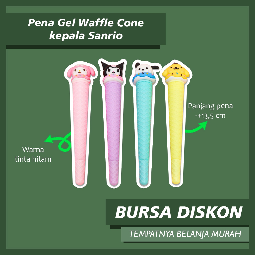 

Pena Gel Waffle Cone Kepala Sanrio Pulpen Bolpoint Pen Tinta Bolpen My melody Kuromi Pochacco