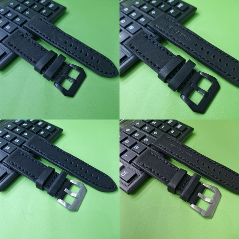 strap leather watch tali kulit asli tebal jam tangan timberland nautica police panerai fosil Black