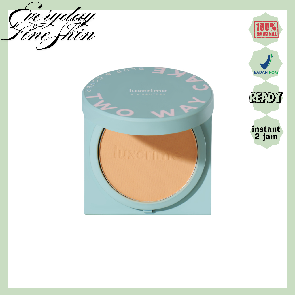LUXCRIME Oil Control Blur Cover Two Way Cake Powder Bedak Foundation Padat High Coverage BPOM