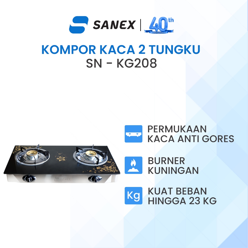 SANEX Kompor Gas Kaca 2 Tungku Butterfly Series SN-KG208