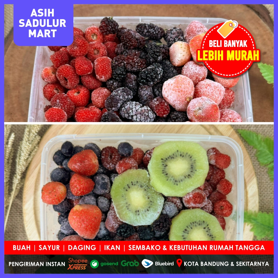 

Mix Berries (Berry) Stroberi Rasberi Raspberry Blackberry Blueberry dan Kiwi Beku 500g - Promo Buah Frozen Campur | Asih Sadulur Mart