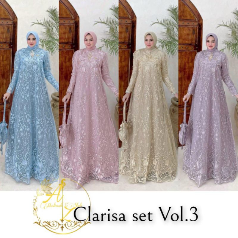 Clarisa Series Vol 3 Gamis Mewah Dan Elegant Bahan Brokat Dengan Lapisan Liquid Satin