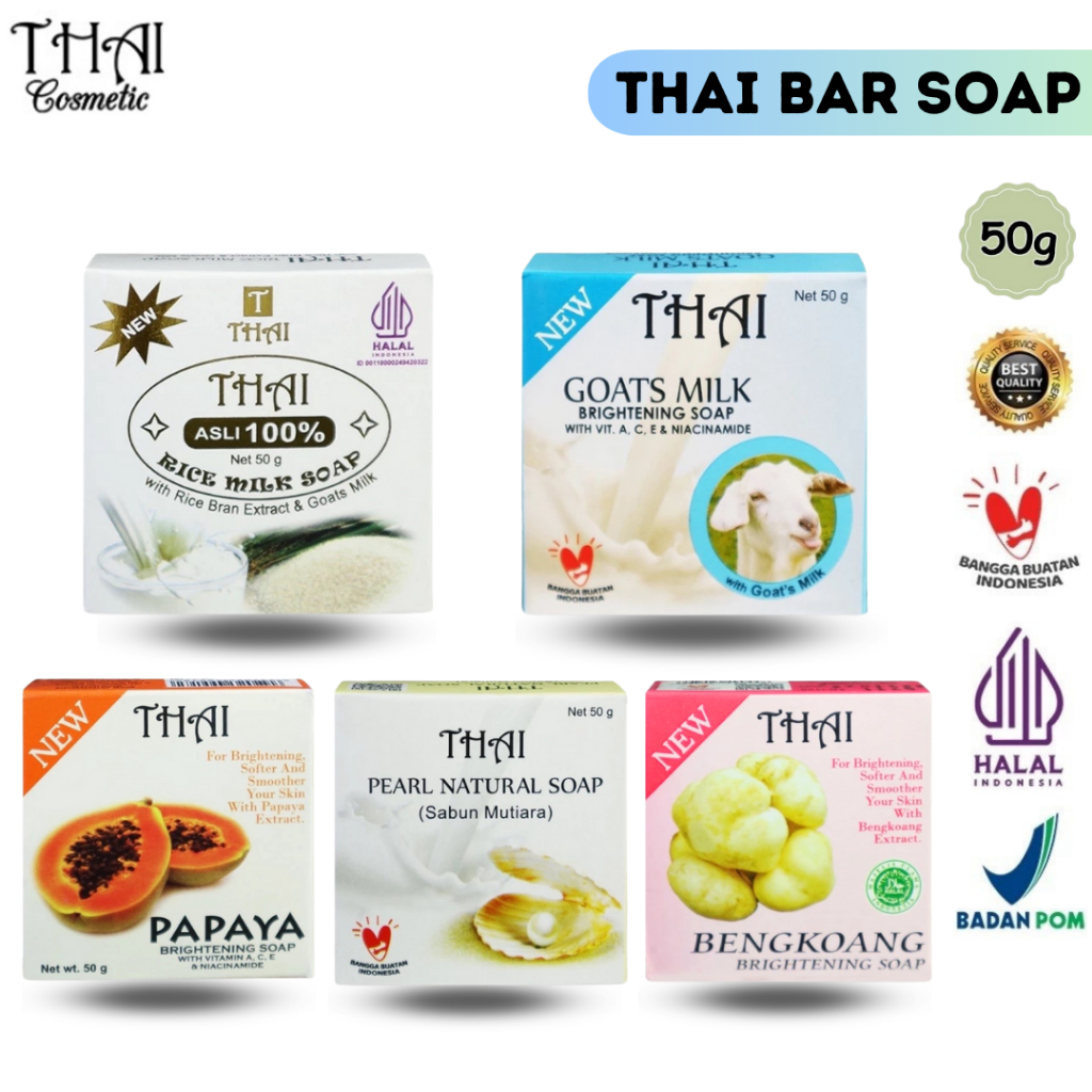 THAI Sabun Goats Milk Rice Milk Papaya Bengkoang Mutiara Sabun Pemutih 50gr | Bar Soap | Sabun Beras