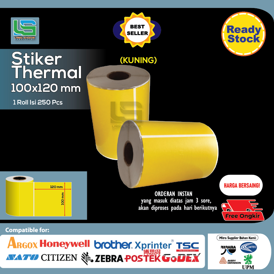

LABEL STIKER THERMAL 100X120 MM LABEL RESI THERMAL 100X120 MM WARNA ISI 250 PCS