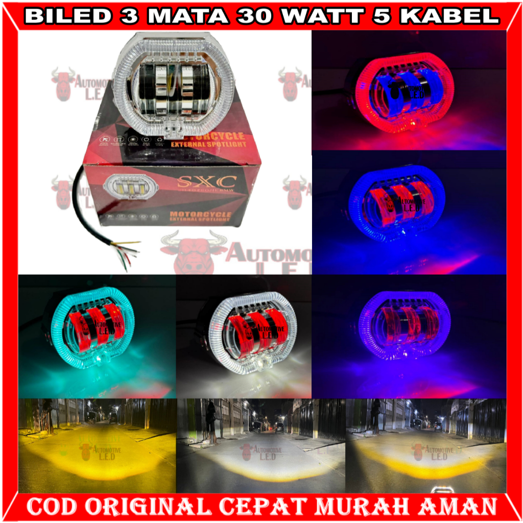 toko_hanindya_jaya LAMPU BILED 3 LENSA SHROUD 8D LAMPU TEMBAK CUT OFF BILED 3 MATA BRAND SXC