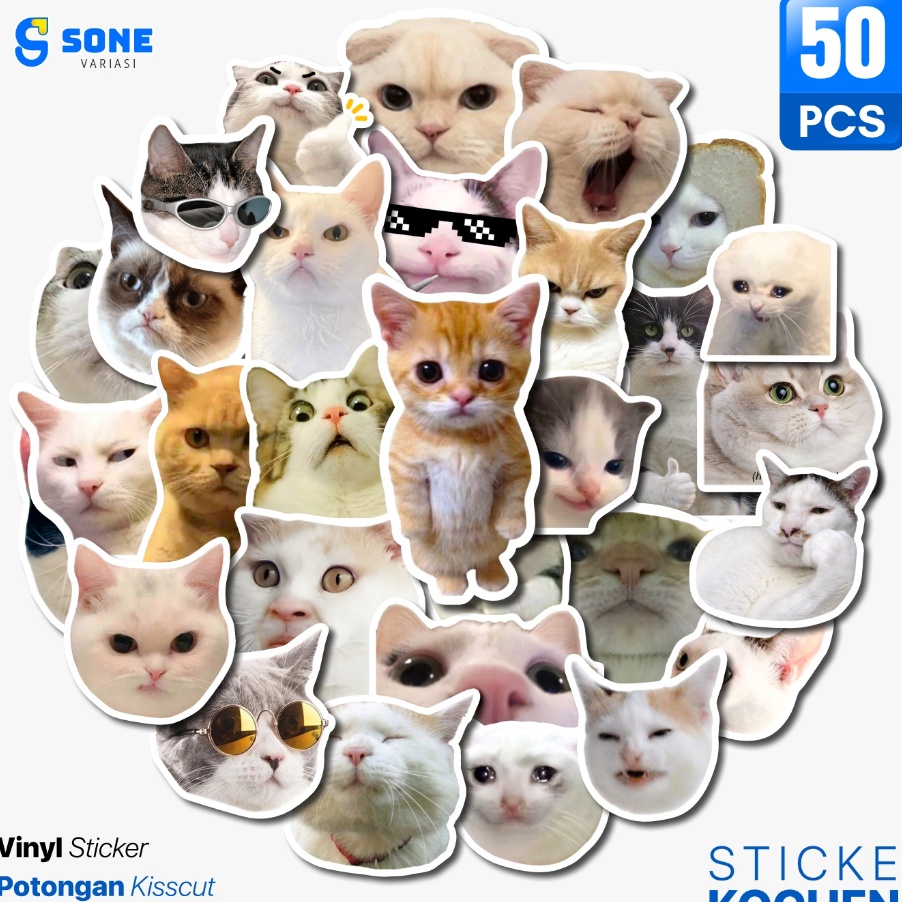 

MURAHMERIAH Sticker Pack Meme Kucing Aesthetic Paper Vinyl Waterproof Dekorasi Stiker Laptop Buku Journal Koper