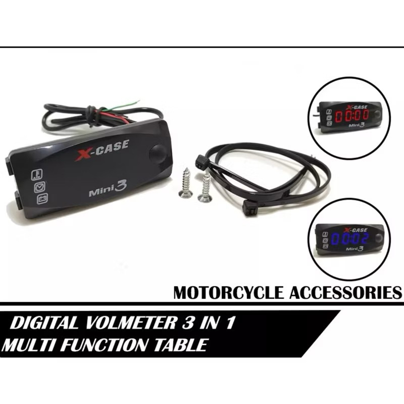 Voltmeter 3 in 1 X-Case atau Voltmeter Aki X-Case 3In1 Atau 3 Mode Voltmeter Aki-Jam Digital-Tempera