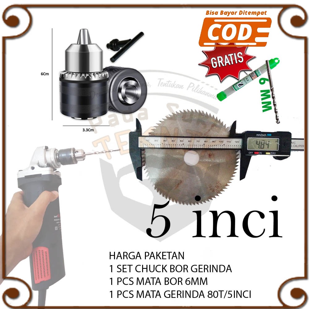 Mata Gergaji Kayu Circular Saw Blade Pemotong Triplek + Chuck Kepala Gerinda Jadi Bor