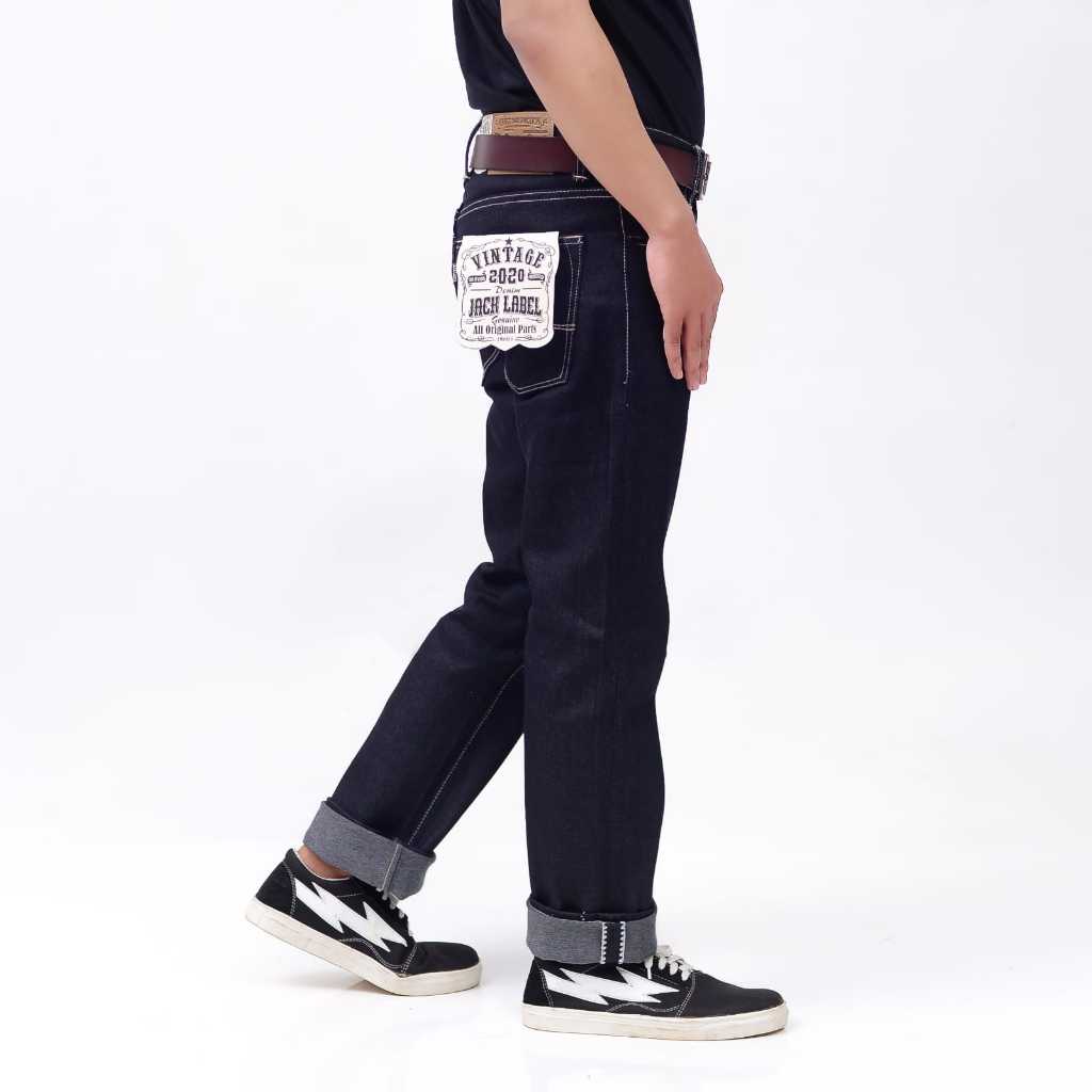 Celana Denim Pria Selvedge Original Jack Label 14oz Celana Selvedge Pria Denim Black Indigo