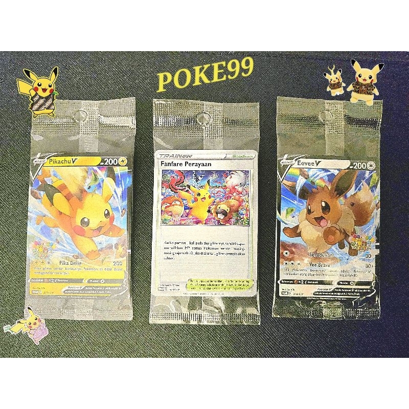 PROMO ORI PROMO Pikachu EEVEE V FANFARE. Stok LIMITED kartu pokemon Indonesia. Dapat 3 kartu 1 set