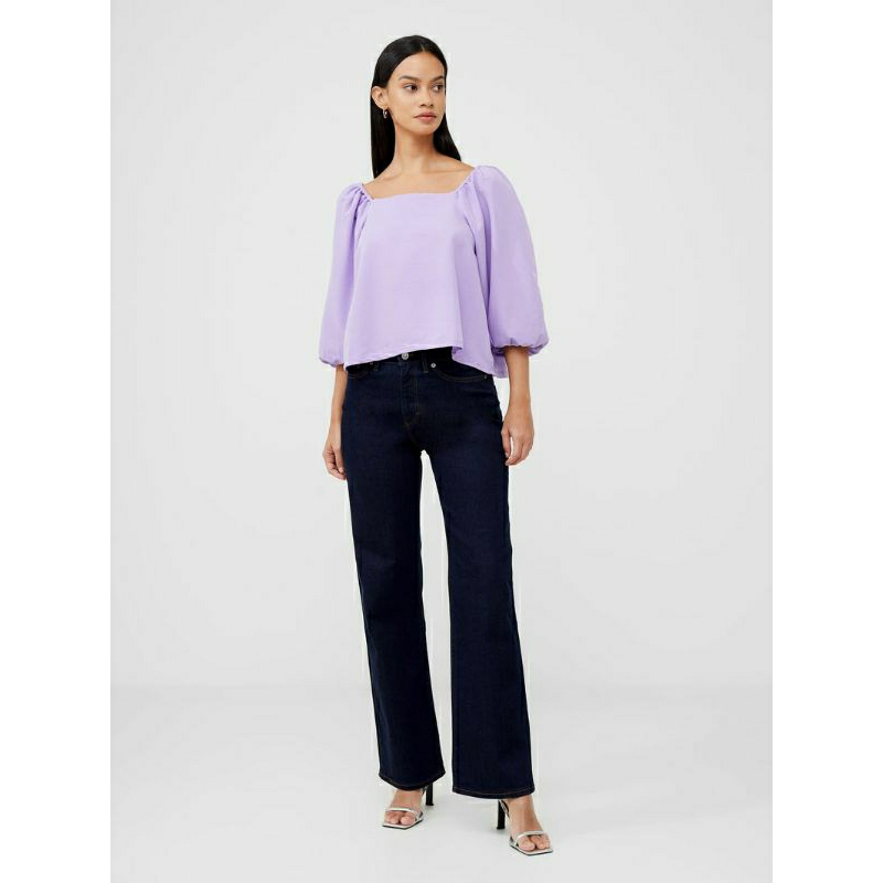 BLOUSE LILAC CROP HEART NECK PUFF SLEEVE TOP KOREA ORIGINAL