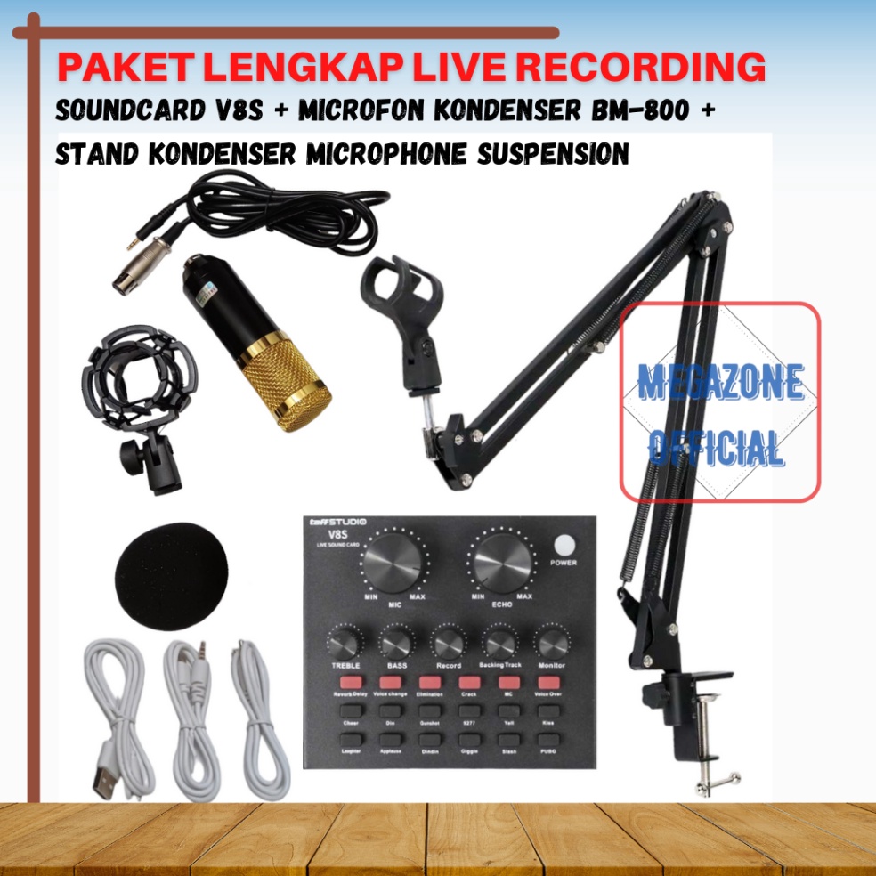 Serbu Hadiah Paket lengkap Alat Live Streaming Sound card V8S Mixer Dan Mic BM 8 SoundCard alat kara