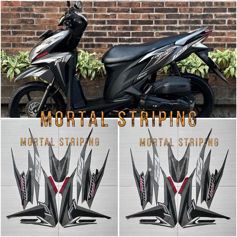 STIKER STRIPING LES LIS BODY MOTOR VARIO TECHNO 125 OLD TAHUN 2012 2013 HITAM STANDAR