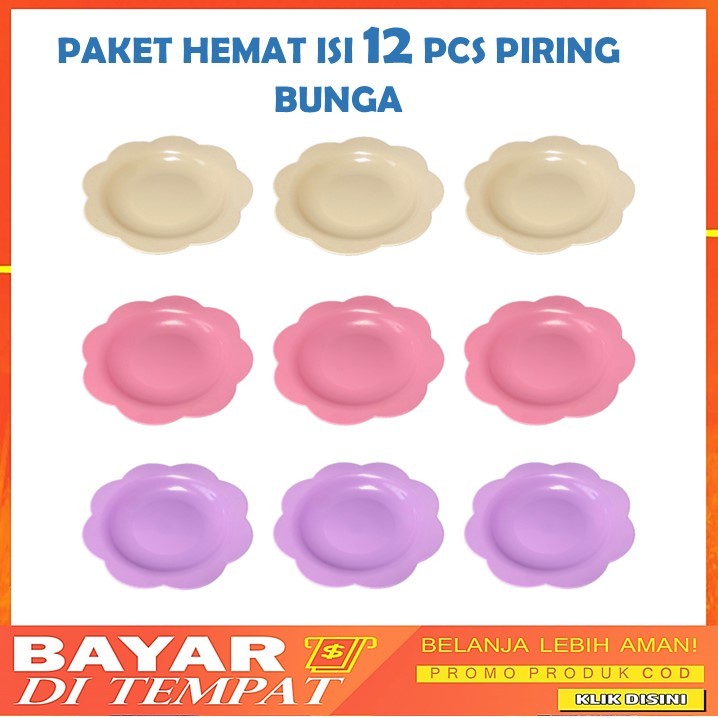 Paket 12 Pcs Piring Bunga Plastik Tempat Makan Model Jumbo Tahan Panas