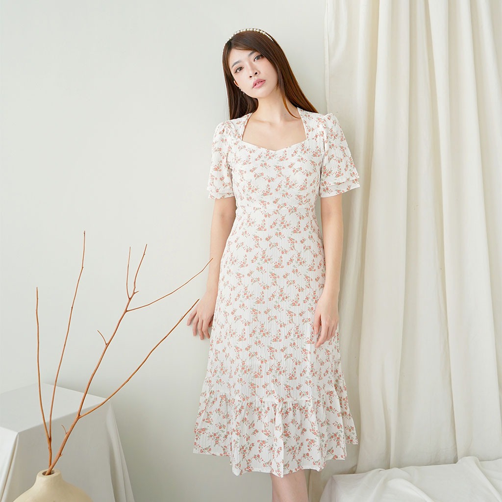 BAHAN PREMIUM / JOUETA Desire Dress Premium Crinkle Motif Midi Dress Size S-XXL Big Size