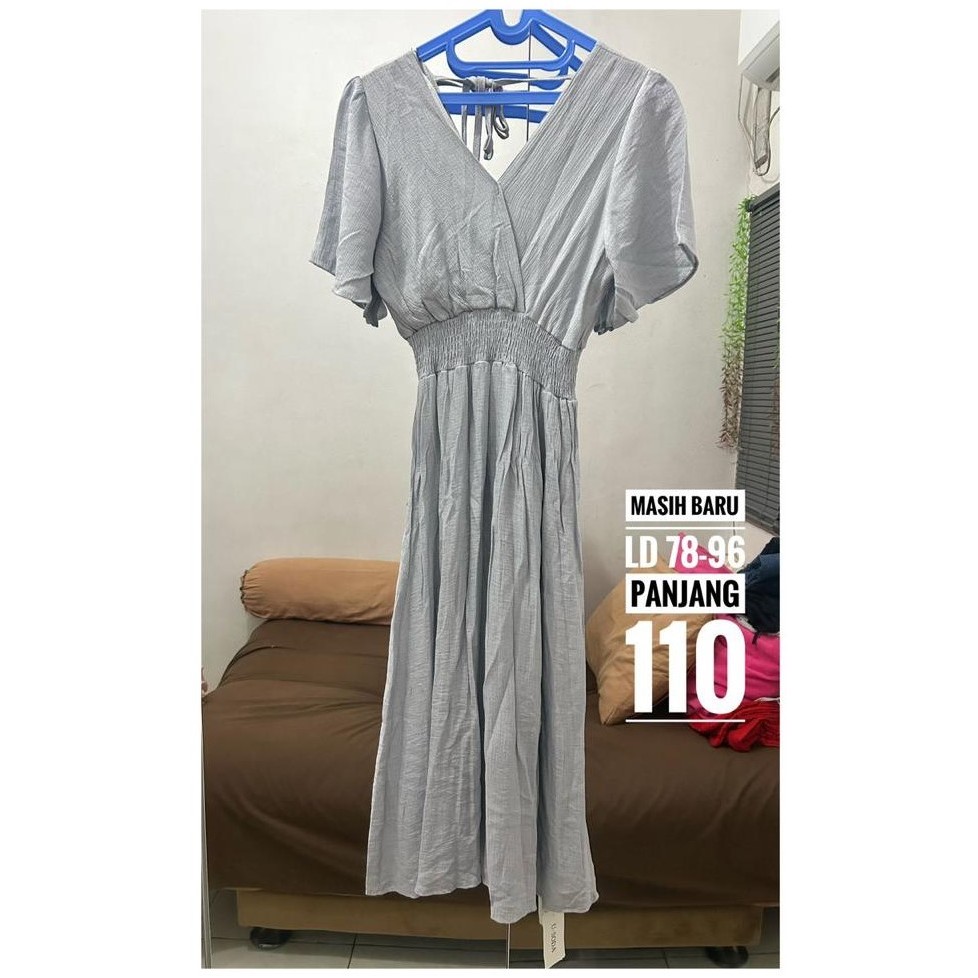 NEW // Dress Premium Warna Biru Laut Biru Cerah Pinggang Smoke