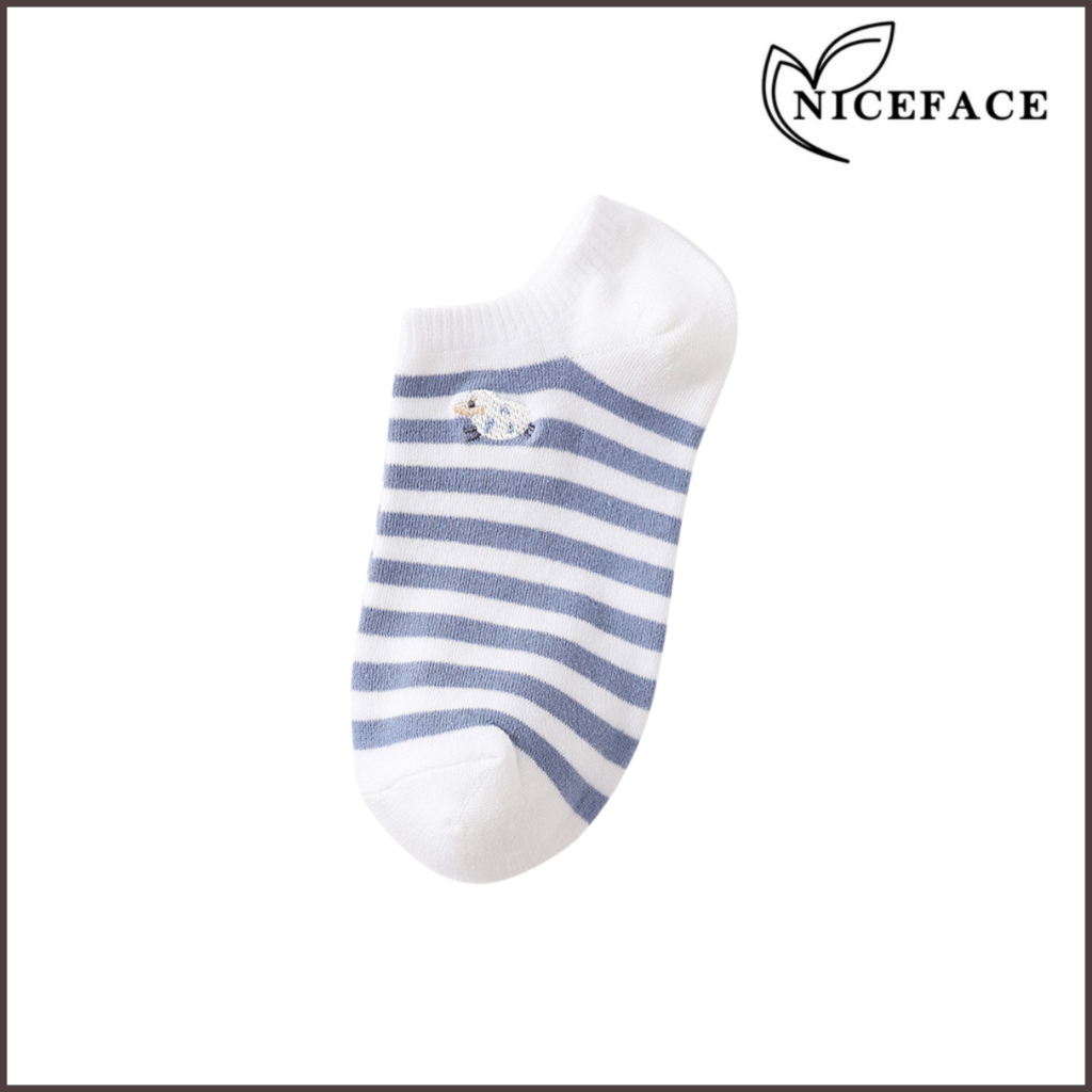 NICEFACE - Kaos Kaki Wanita Pria Pendek Unisex Semata Kaki Ankle Motif Bird Biru Muda Socks Korean