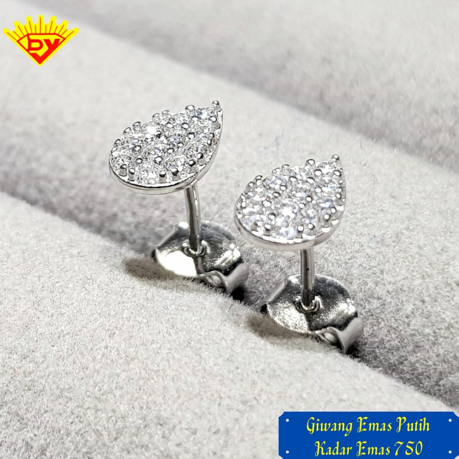 Giwang Emas Putih Permata Zirconia Kadar Emas 750