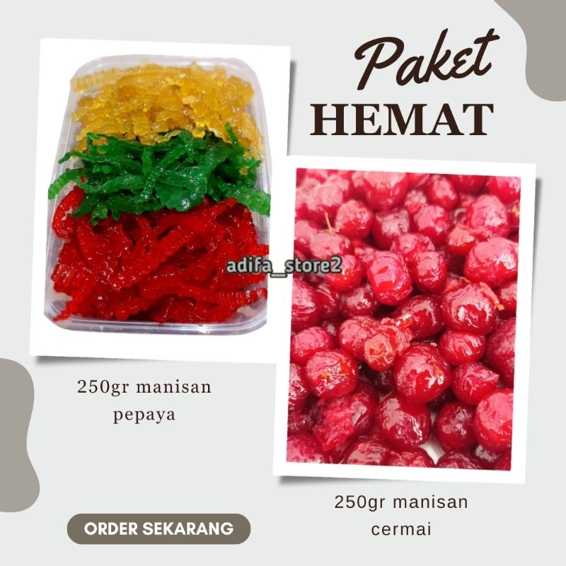 

[ PAKET HEMAT 500gr ] manisan pepaya 250gr dan manisan cermai 250gr