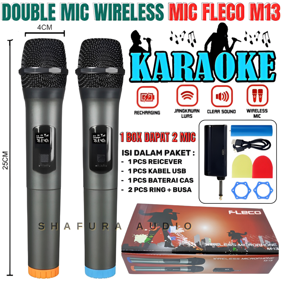 Mic Professional Wireless Microphone Double Isi 2 Fleco M-13 | 2 Mic Profesional Wireless Microphone