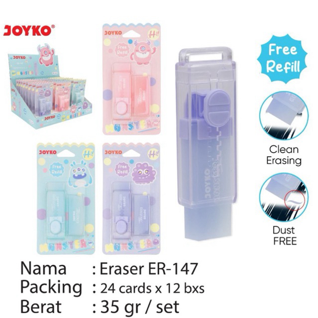 

( 1pcs ) Joyko Eraser ER-147 Hi ! Monster Bonus Refil / ER147 Penghapus Unik Free Refill