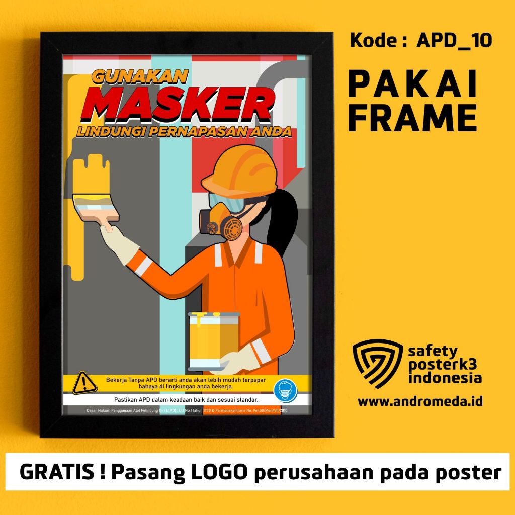 Safety Poster : Masker, Pernapasan, Debu APD +Frame