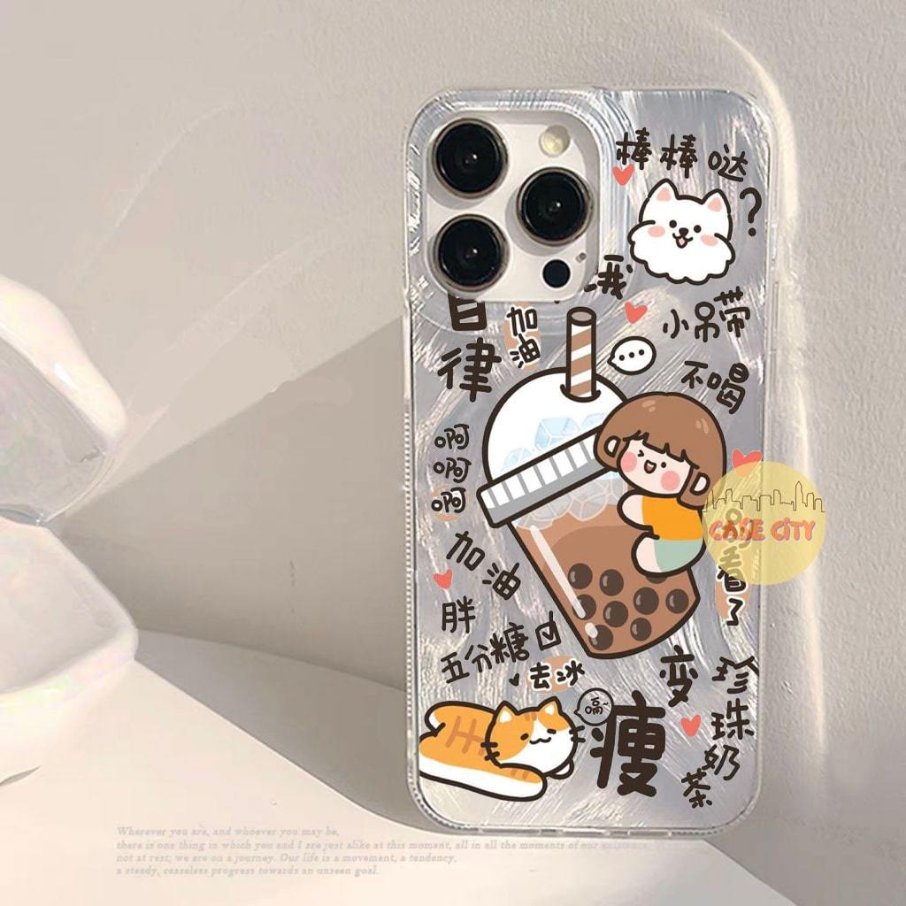 CP54 CASE HOLOGRAM FEATHER BOBA PEACH OPPO A3X  A60 A12 A15 A16 A9 A38 A57 A58  RENO 5 6 10 11 12F