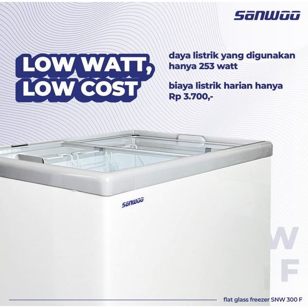 Freezer Sliding Glass Sanwoo SNW-300F Freezer Kaca 300 Liter 253 Watt