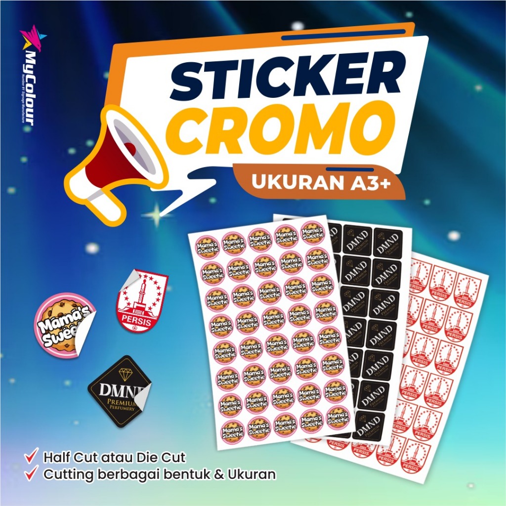 

Cetak stiker chromo / stiker mirror / label makanan / label online shop