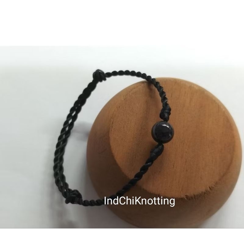(IndChiKnotting) Black Jade Jadeite Premium Gelang Giok Hitam Natural Grade A