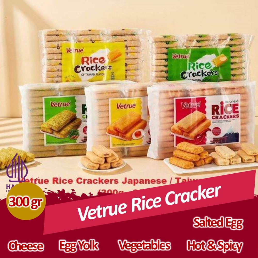 

Vetrue Rice Carckers 300 gram Cheese Vegetables Hot & Spicy salted Egg yolk