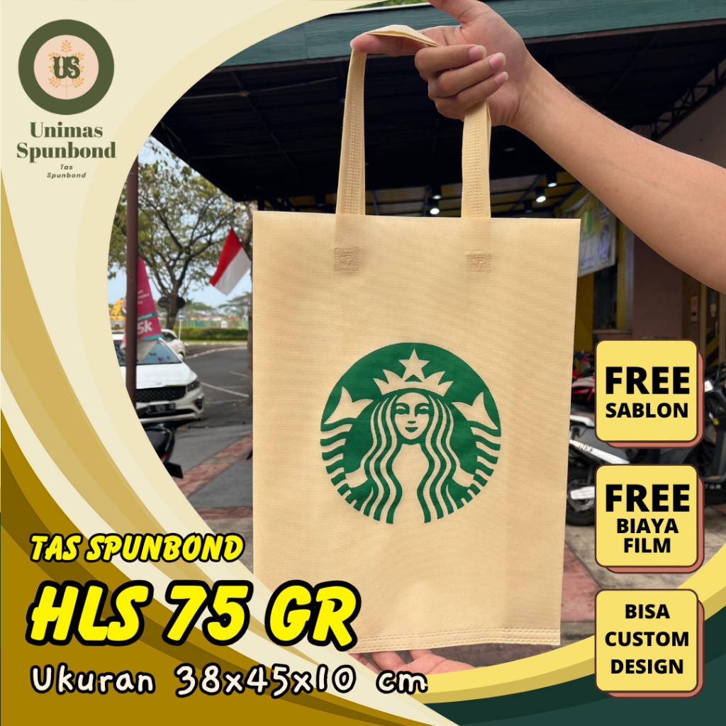 

FREE SABLON TAS SPUNBOND HANDLE LIPAT SAMPING (HLS) 38X45X10 CM 75 GR UNTUK TAS SOUVENIR, SYUKURAN, MENGENANG, PROMOSI, BANSOS,DLL