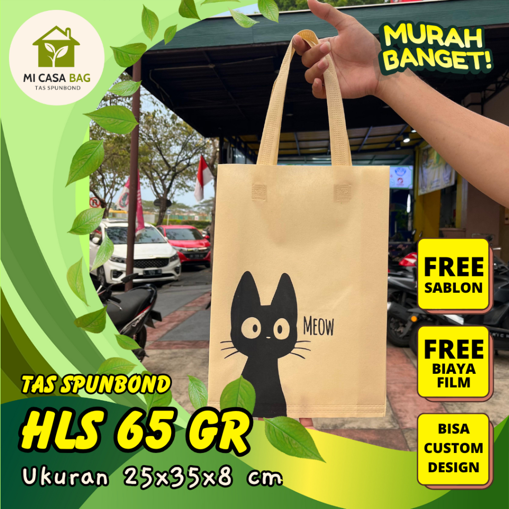 

FREE SABLON TAS SPUNBOND HANDLE LIPAT SAMPING (HLS) 25X35X8 CM 65 GR UNTUK TAS SOUVENIR, SYUKURAN, MENGENANG, PROMOSI, BANSOS,DLL