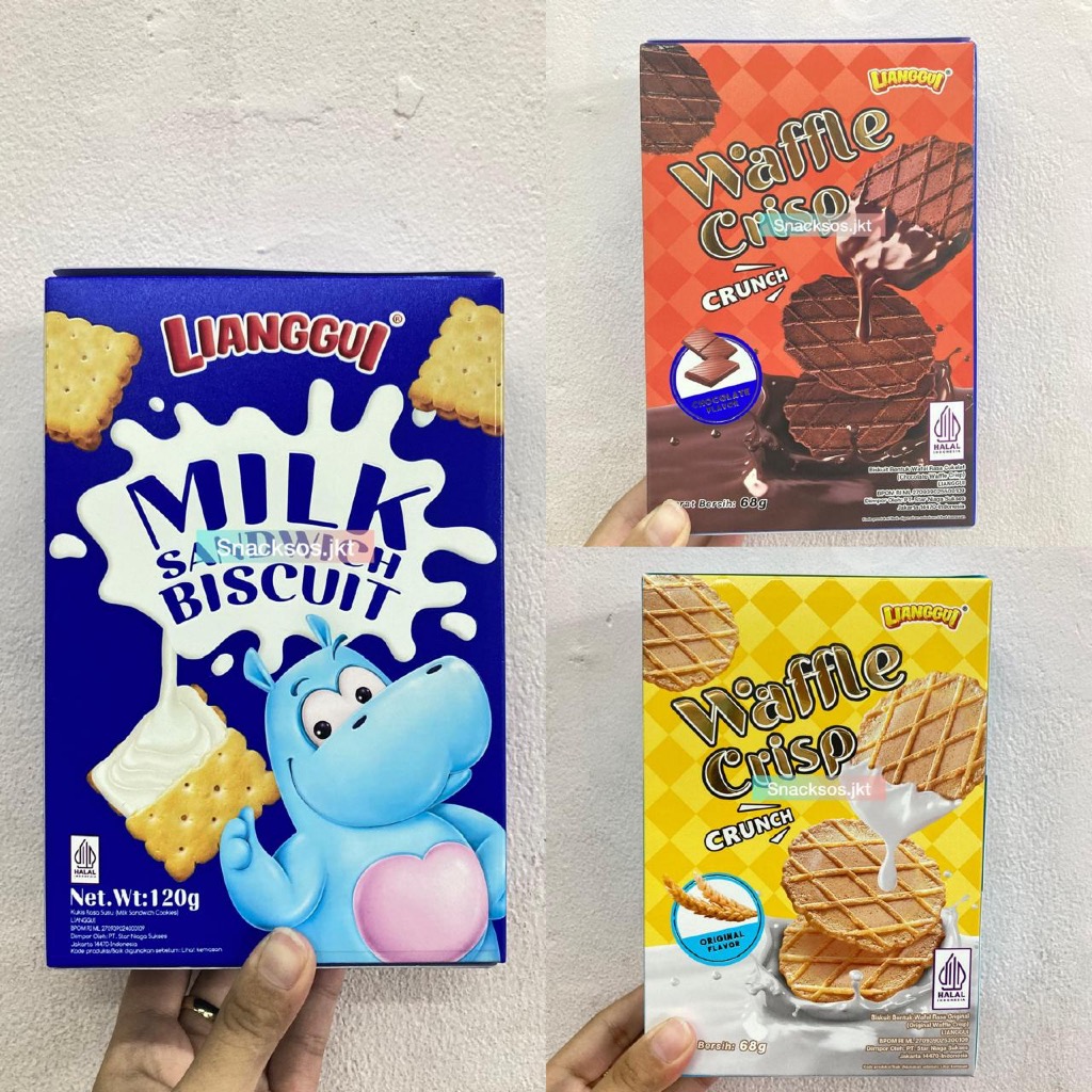 

LIANGGUI WAFFLE CRISP CRUNCH CHOCOLATE / ORIGINAL - LIANGGUI MILK SANDWICH COOKIES BISCUIT