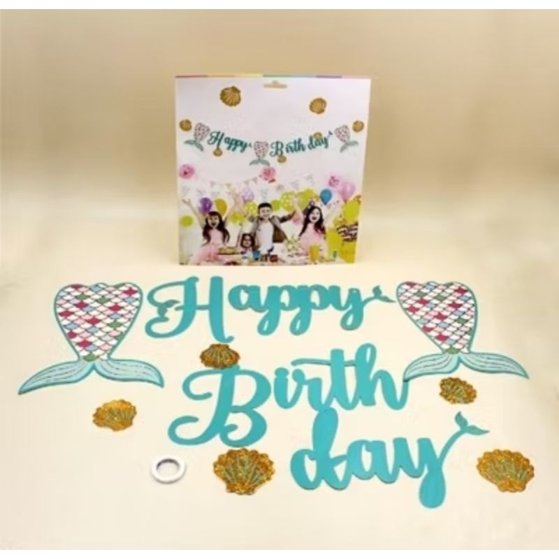 BANNER HBD MERMAID TAIL/BANNER PUTRI DUYUNG/BANNER MERMAID/BANNER ULANG TAHUN