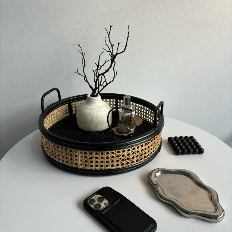 Melba Tray-Tray Rotan/Tray Webbing/Tray Bulat Rotan/Tray Rotan Astetik/Tray Astetik/Nampan Rotan/Ham