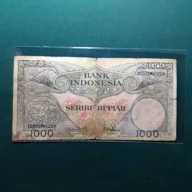 UANG KUNO 1000 RUPIAH SERI BUNGA TAHUN 1959