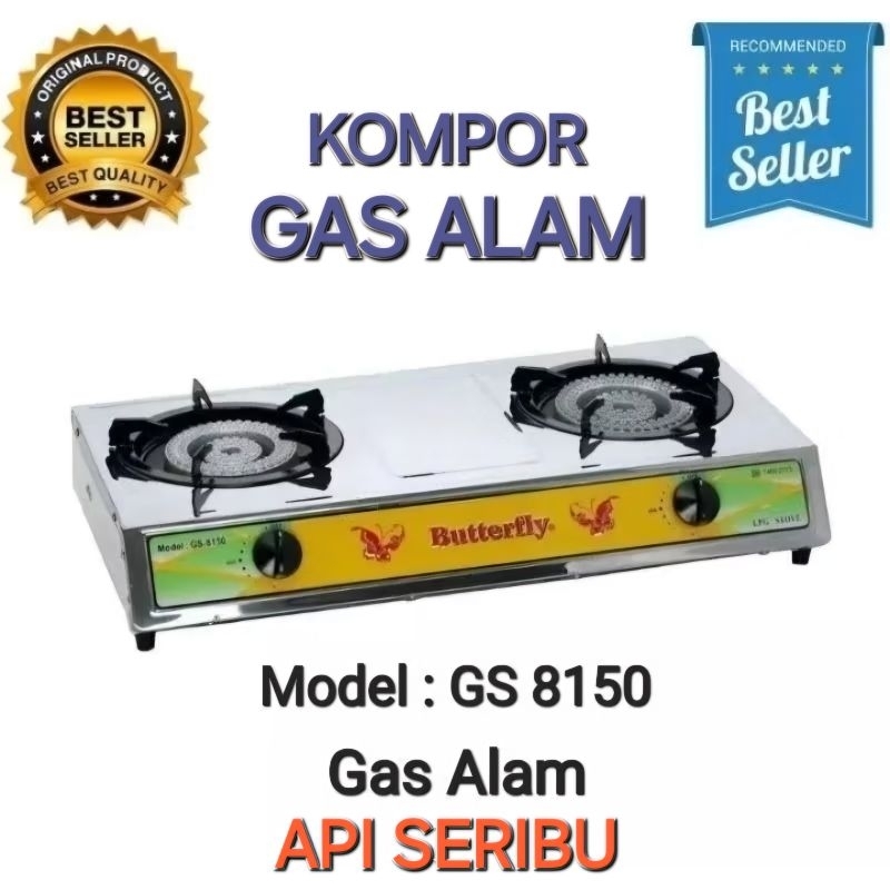 Kompor Gas PGN Gas Alam Dua 2 Tungku (Gas Alam) Butterfly GS 8150 Api Seribu Komersil