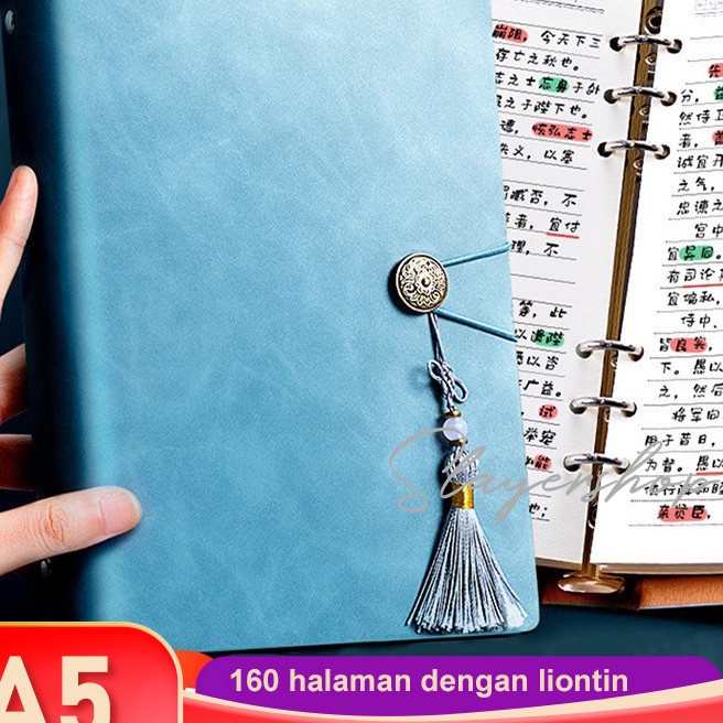 

KF7 16 halaman Buku catatan kulit yang elegan Binder A5 Binder dengan liontin simpul Cina Klip Buku Catatan Daun Longgar