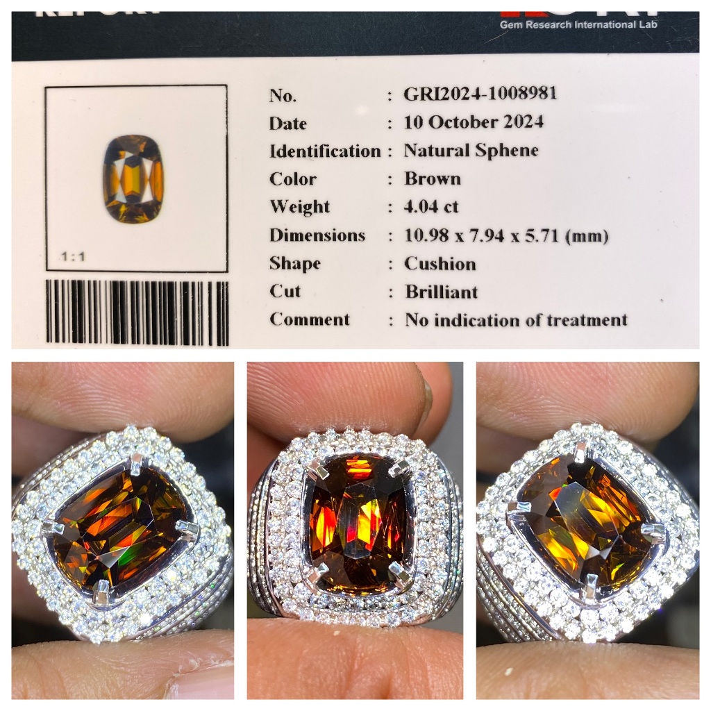 Natural 4.04ct brown rainbow sphene hq memo gri