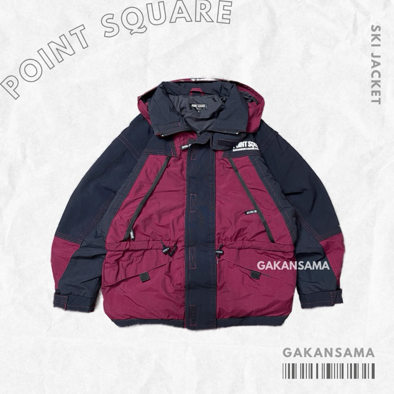 JAKET OUTDOOR VINTAGE POINT SQUARE HITAM MERAH ATI