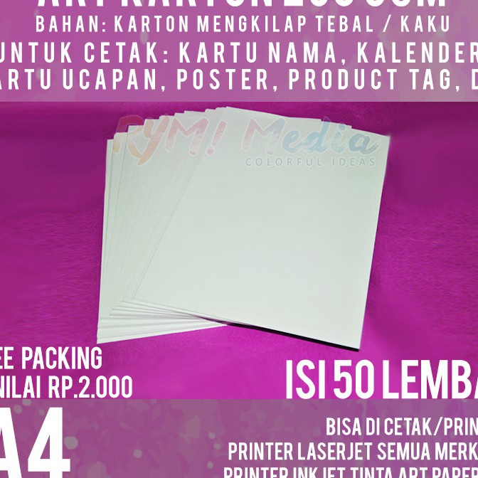 

KF7 Art Karton 26 gsm A4 isi 5 lbr Kes Art Carton Paper Glossy 26 gram